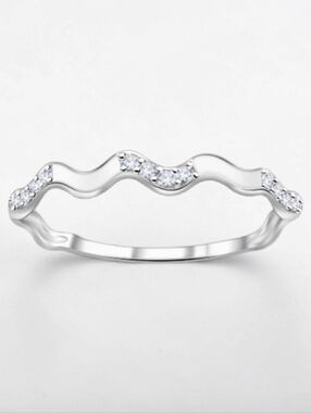 Sterling Silver Wave CZ Stackable Ring - Silver
